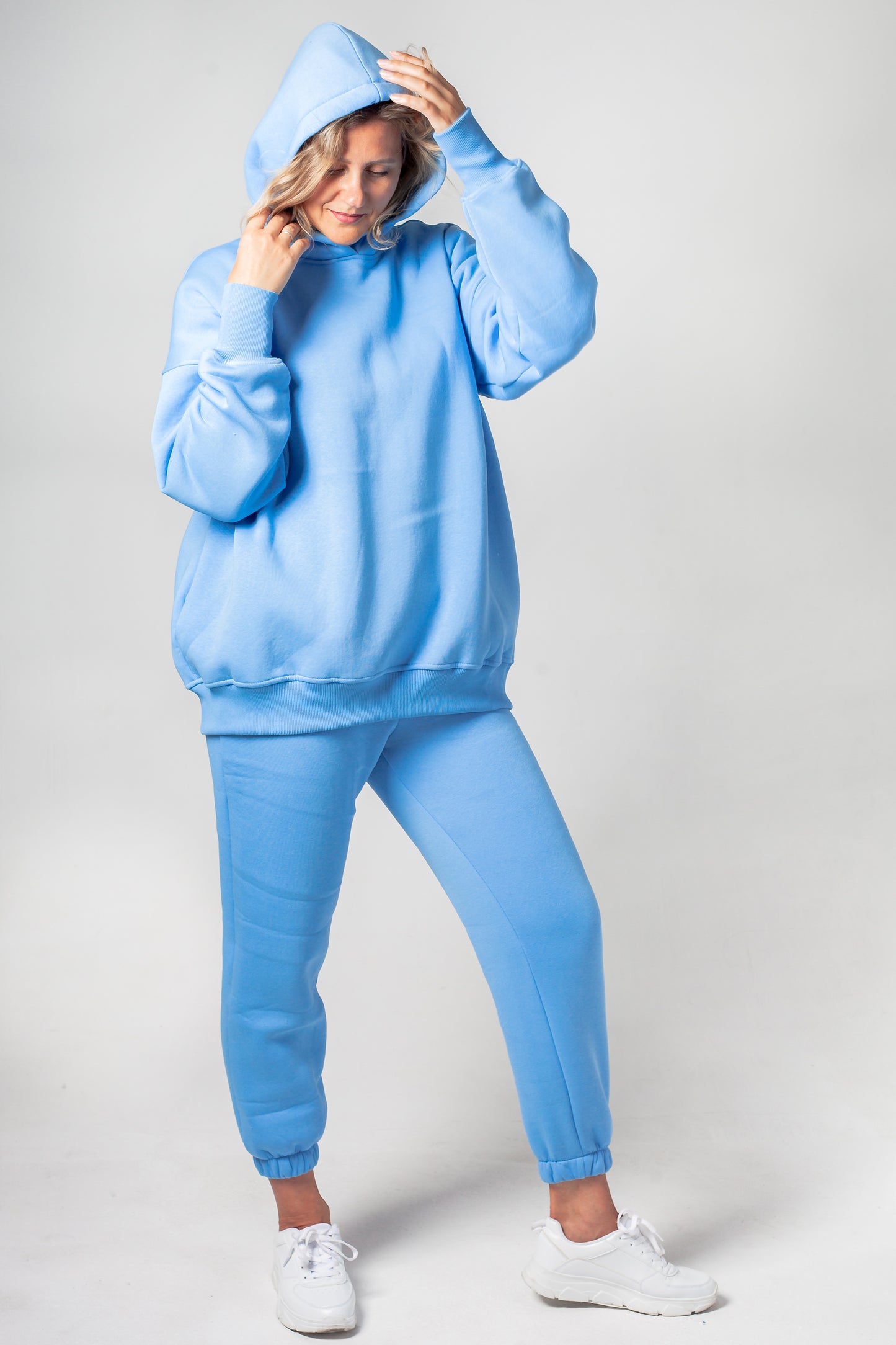 Hoodie warm Oversize blau Damen Baumwolle