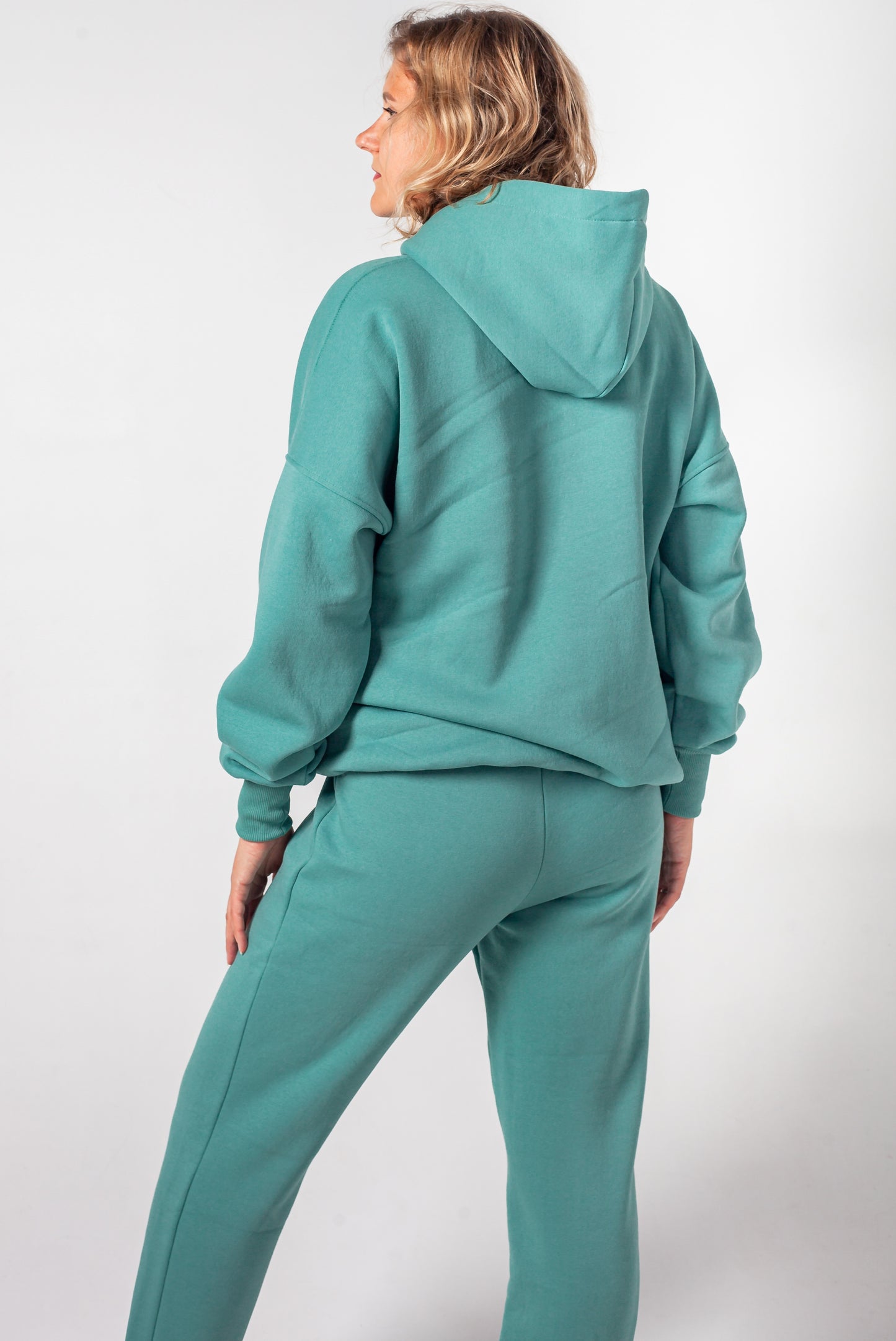 Hoodie warm sattes grün Damen Baumwolle