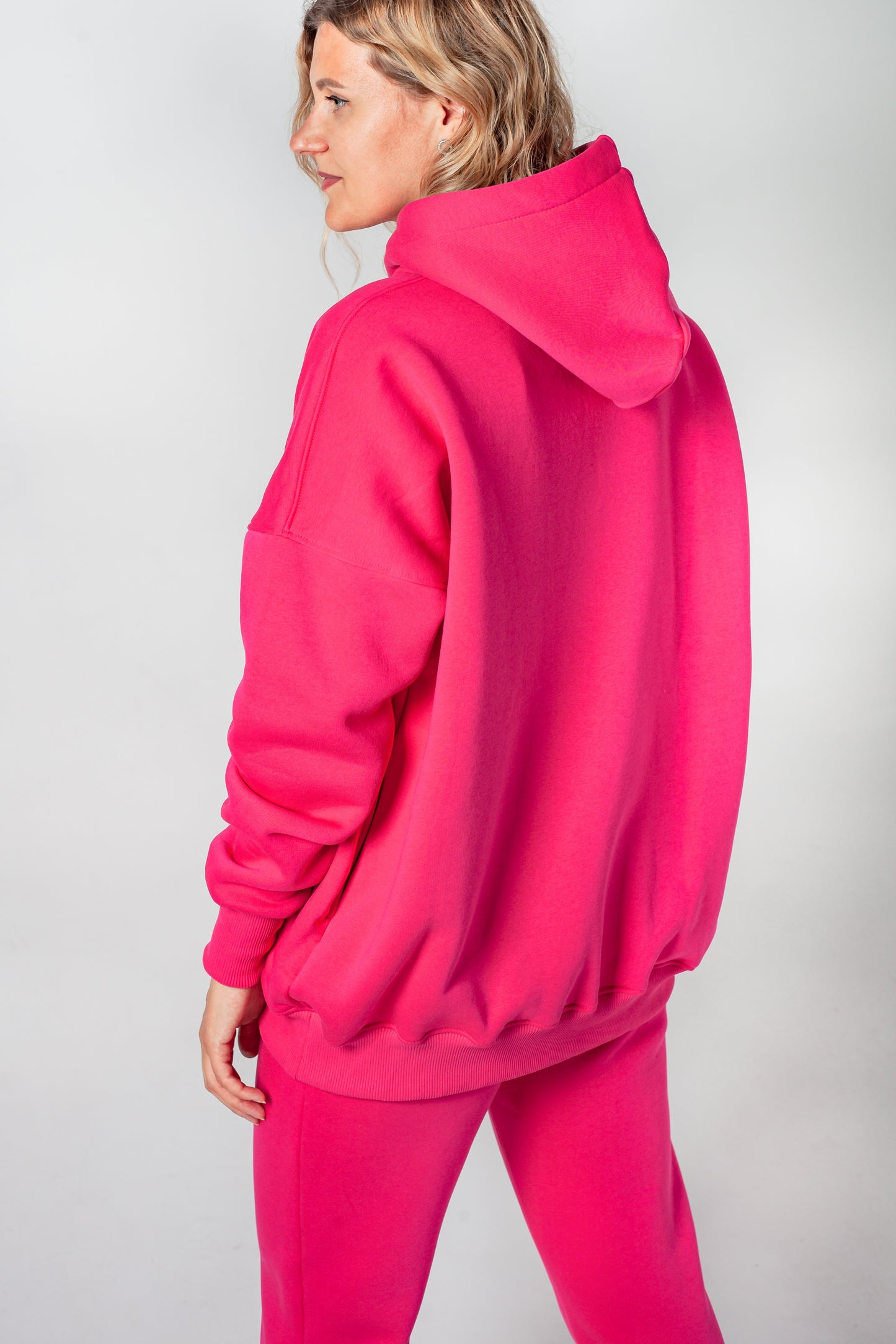 Hoodie warm Oversize rosa Damen Baumwolle