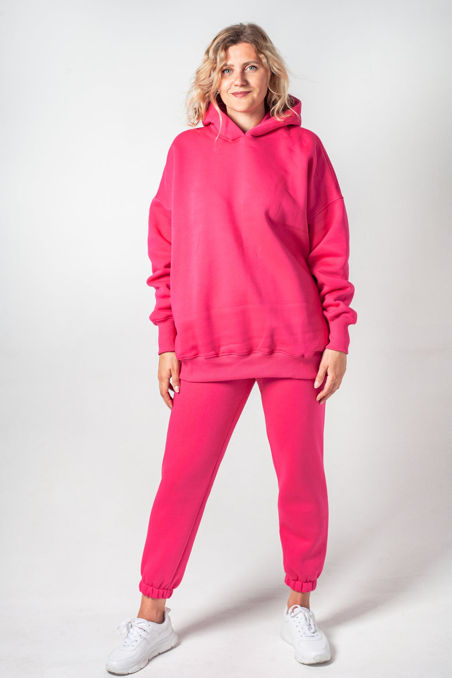 Hoodie warm Oversize rosa Damen Baumwolle