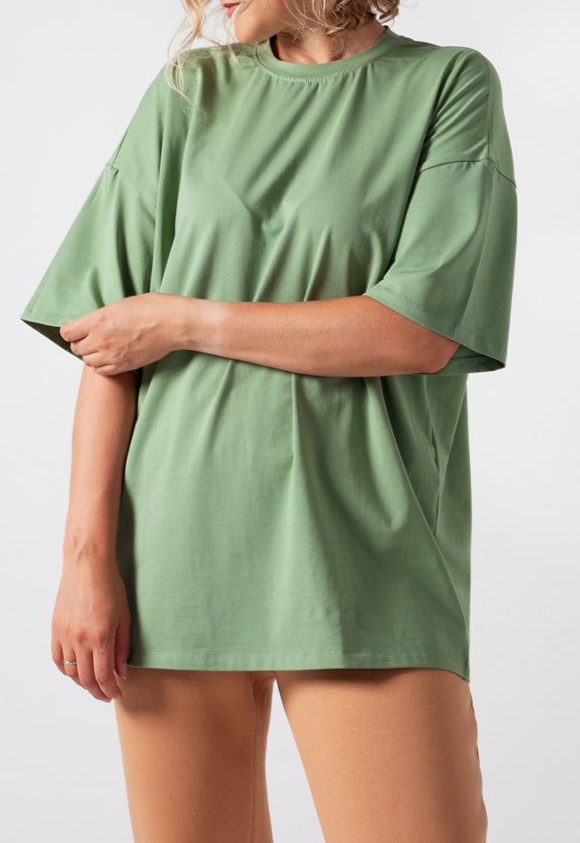 T-Shirt Einfarbiges Olive Oversize Baumwolle