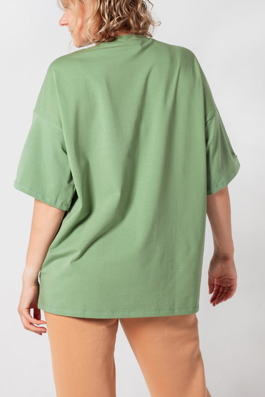 T-Shirt Einfarbiges Olive Oversize Baumwolle